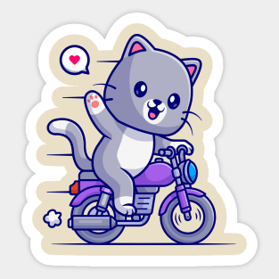 Cute Cat Riding Motorcycle Cartoon Sticker